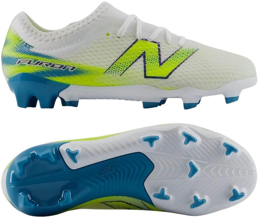 New Balance Furon V9 Team Gras Voetbalschoenen (FG) Kids Wit Geel Blauw