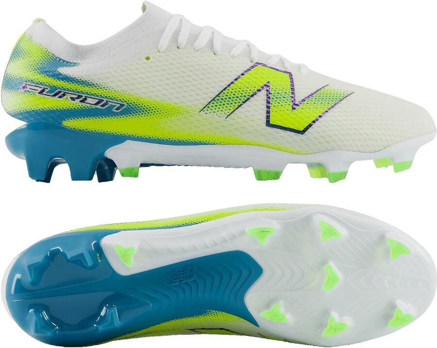 New Balance Furon V9 Team Gras Voetbalschoenen (FG) Wit Geel Blauw