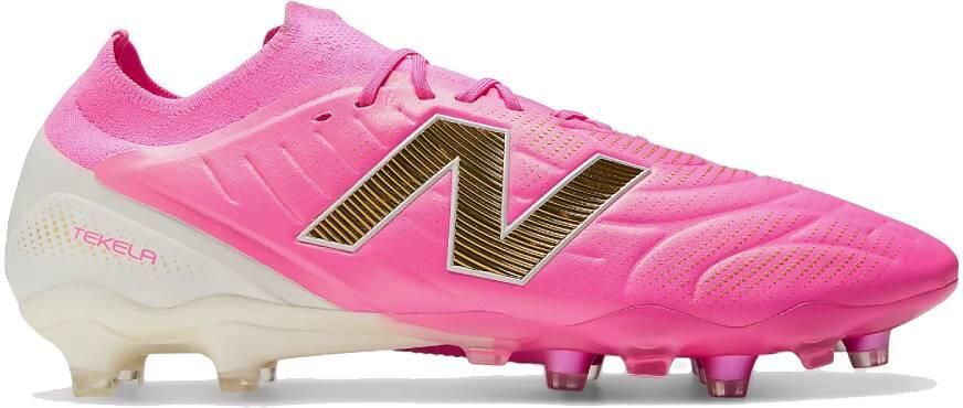 New Balance Tekela V5 Elite Low Gras Voetbalschoenen (FG) Felroze Wit Goud