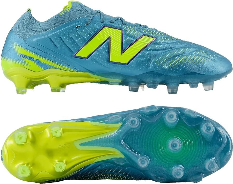 New Balance Tekela V5 Elite Low Gras Voetbalschoenen (FG) Metallic Blue Geel