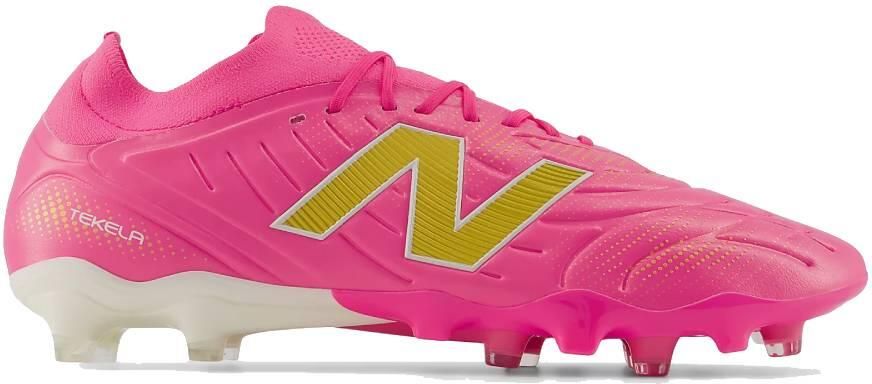 New Balance Tekela V5 Pro Low Gras Voetbalschoenen (FG) Felroze Wit Goud