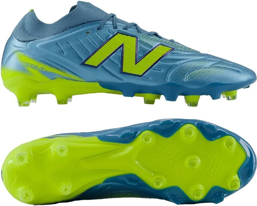 New Balance Tekela V5 Pro Low Gras Voetbalschoenen (FG) Metallic Blue Geel