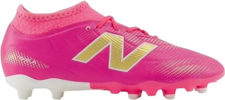 New Balance Tekela V5 Team Gras Voetbalschoenen (FG) Kids Felroze Wit Goud