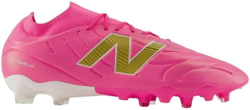 New Balance Tekela V5 Team Low Gras Voetbalschoenen (FG) Felroze Wit Goud