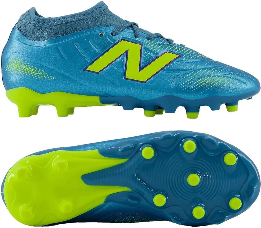 New Balance Tekela V5 Team Low Gras Voetbalschoenen (FG) Kids Metallic Blue Geel