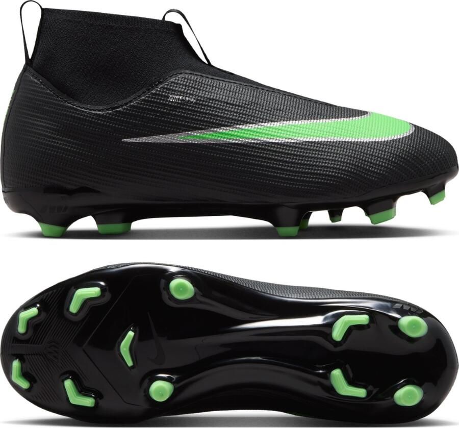 Nike Mercurial Superfly 11 Academy Gras Kunstgras Voetbalschoenen (MG) Kids Zwart Felgroen Zilvergrijs