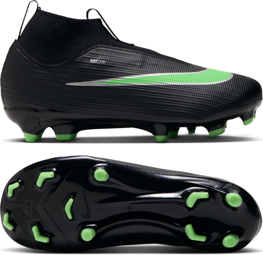 Nike Mercurial Superfly 11 Academy Gras Kunstgras Voetbalschoenen (MG) Peuters Kleuters Zwart Felgroen Zilvergrijs
