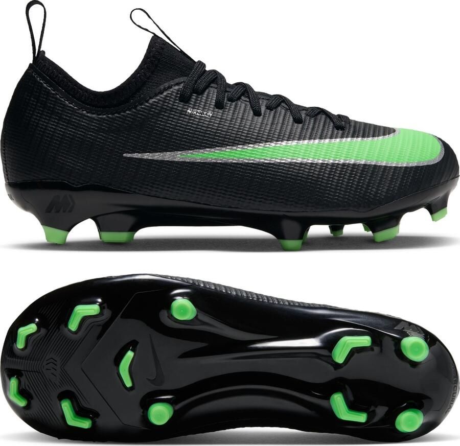 Nike Mercurial Vapor 17 Academy Gras Kunstgras Voetbalschoenen (MG) Peuters Kleuters Zwart Felgroen Zilvergrijs