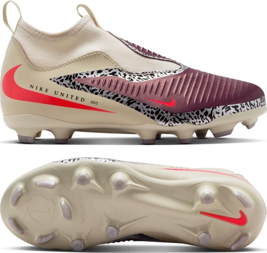 Nike Phantom 6 High Academy Gras Kunstgras Voetbalschoenen (MG) Kids Gebroken Wit Bordeauxrood Rood - Foto 5