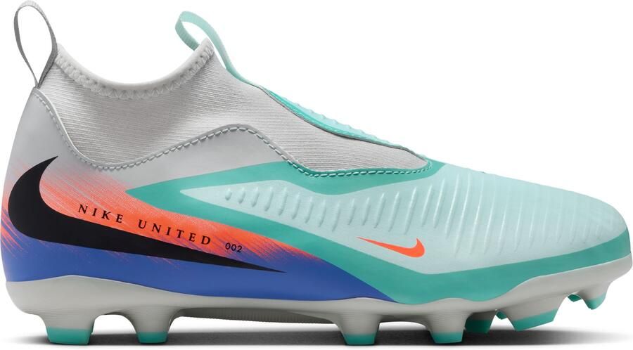 Nike Phantom 6 High Academy Gras Kunstgras Voetbalschoenen (MG) Kids Zilver Turquoise Oranje Blauw