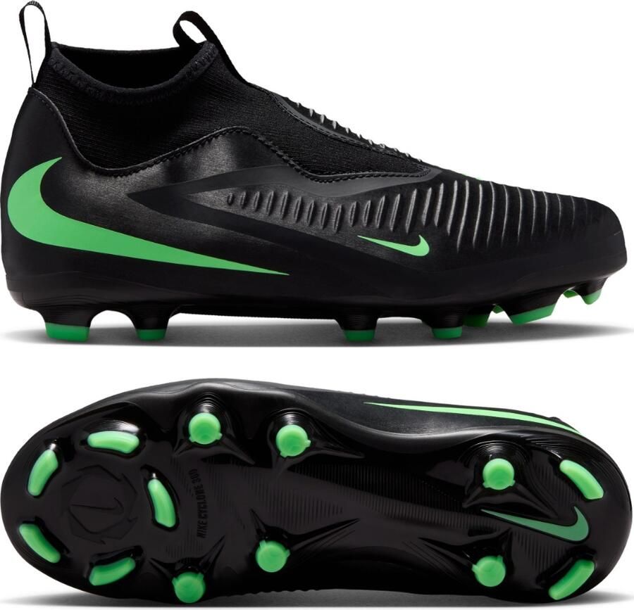 Nike Phantom 6 High Academy Gras Kunstgras Voetbalschoenen (MG) Kids Zwart Felgroen