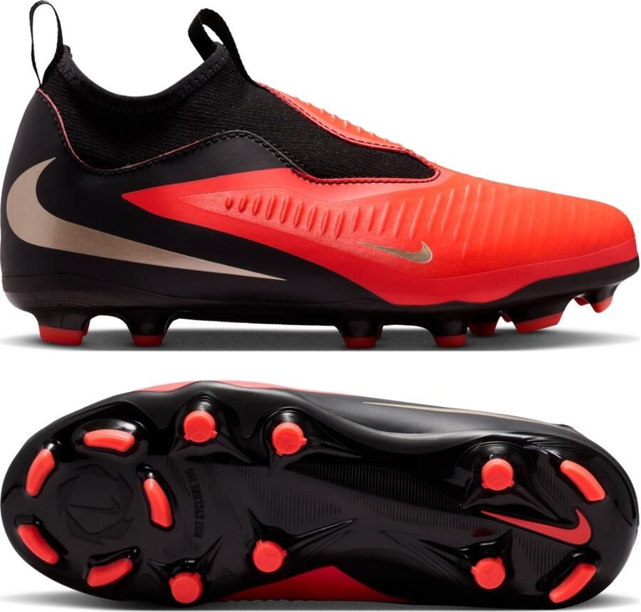 Nike Phantom 6 High Academy Gras Kunstgras Voetbalschoenen (MG) Kids Zwart Felrood Goud