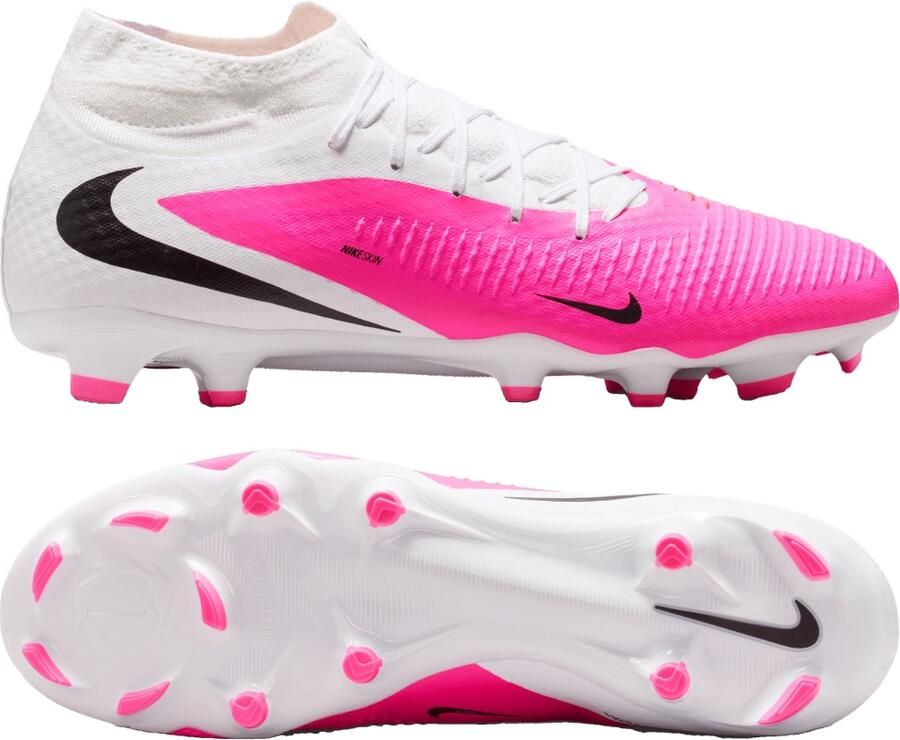 Nike Phantom 6 High Academy Gras Kunstgras Voetbalschoenen (MG) Wit Felroze Zwart