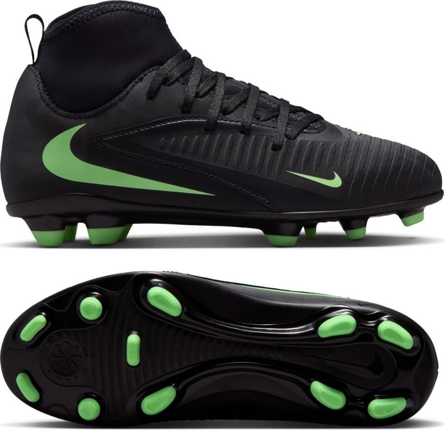 Nike Phantom 6 High Club Gras Kunstgras Voetbalschoenen (MG) Kids Zwart Felgroen