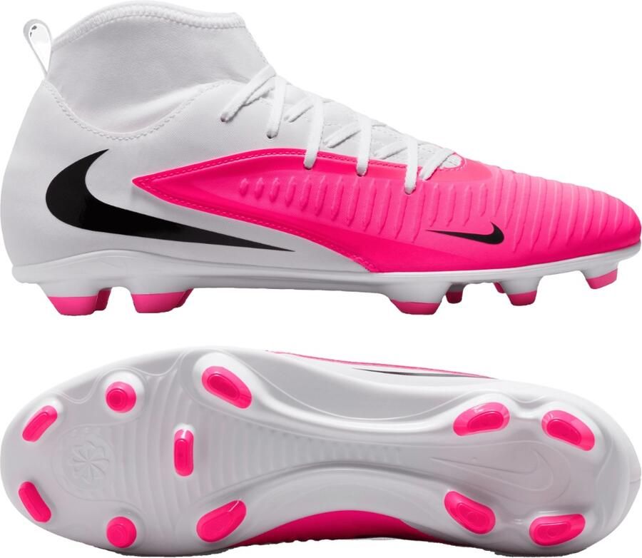 Nike Phantom 6 High Club Gras Kunstgras Voetbalschoenen (MG) Wit Felroze Zwart