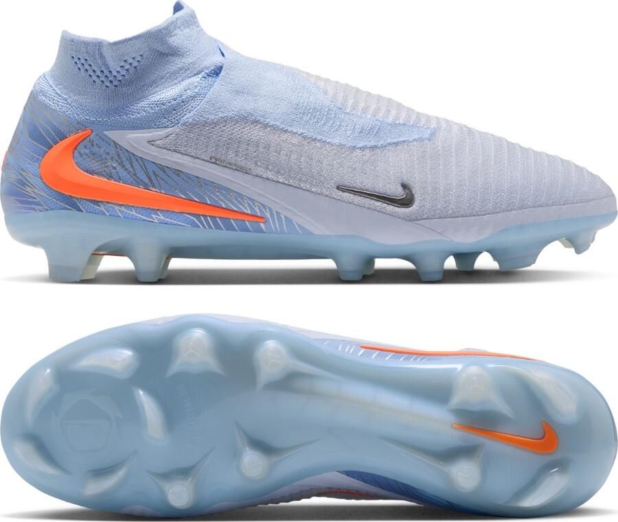 Nike Phantom 6 High Elite Gras Voetbalschoenen (FG) Lichtblauw Oranje Zilvergrijs