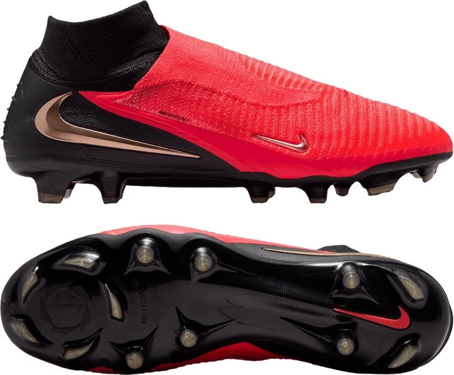 Nike Phantom 6 High Elite Gras Voetbalschoenen (FG) Zwart Felrood Goud