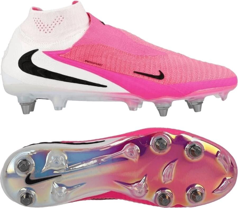 Nike Phantom 6 High Elite IJzeren-Nop Voetbalschoenen (SG) Wit Felroze Zwart