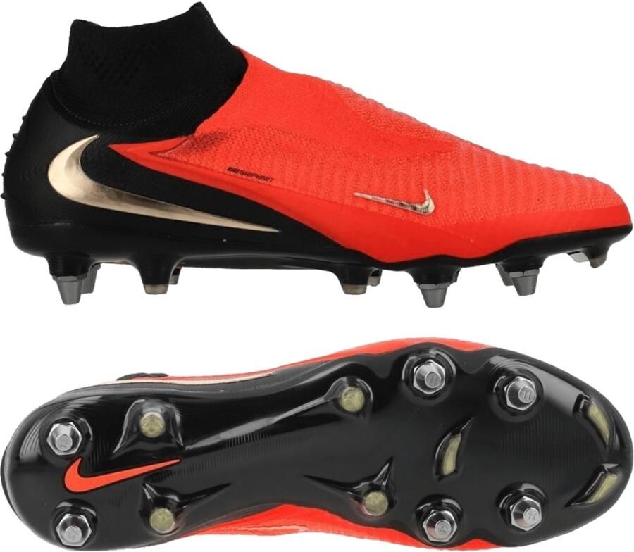 Nike Phantom 6 High Elite IJzeren-Nop Voetbalschoenen (SG) Zwart Felrood Goud