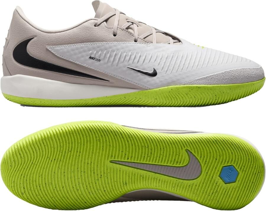Nike Phantom 6 Low Academy Zaalvoetbalschoenen (IN) Grijs Lichtgrijs Zwart Limoen