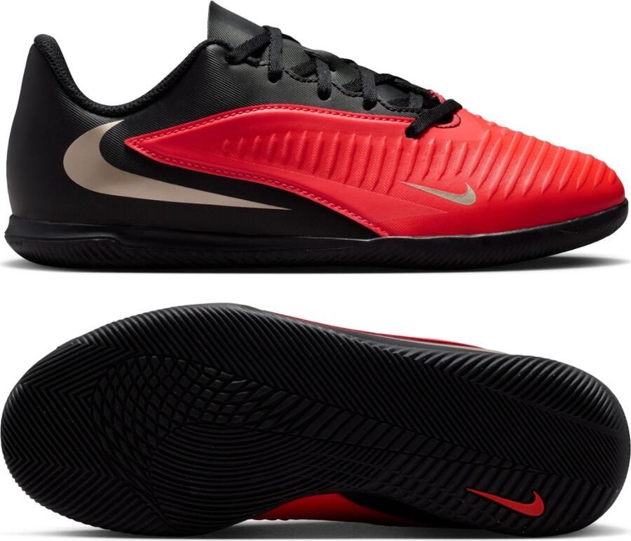 Nike Phantom 6 Low Club Zaalvoetbalschoenen (IN) Kids Zwart Felrood Goud