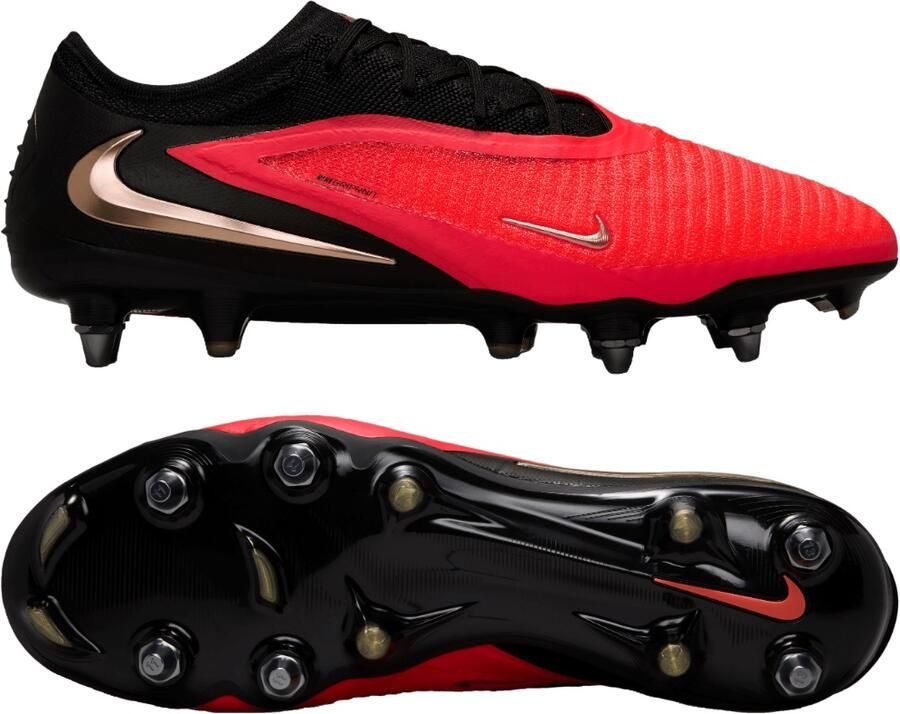Nike Phantom 6 Low Elite IJzeren-Nop Voetbalschoenen (SG) Pro Player Zwart Felrood Goud