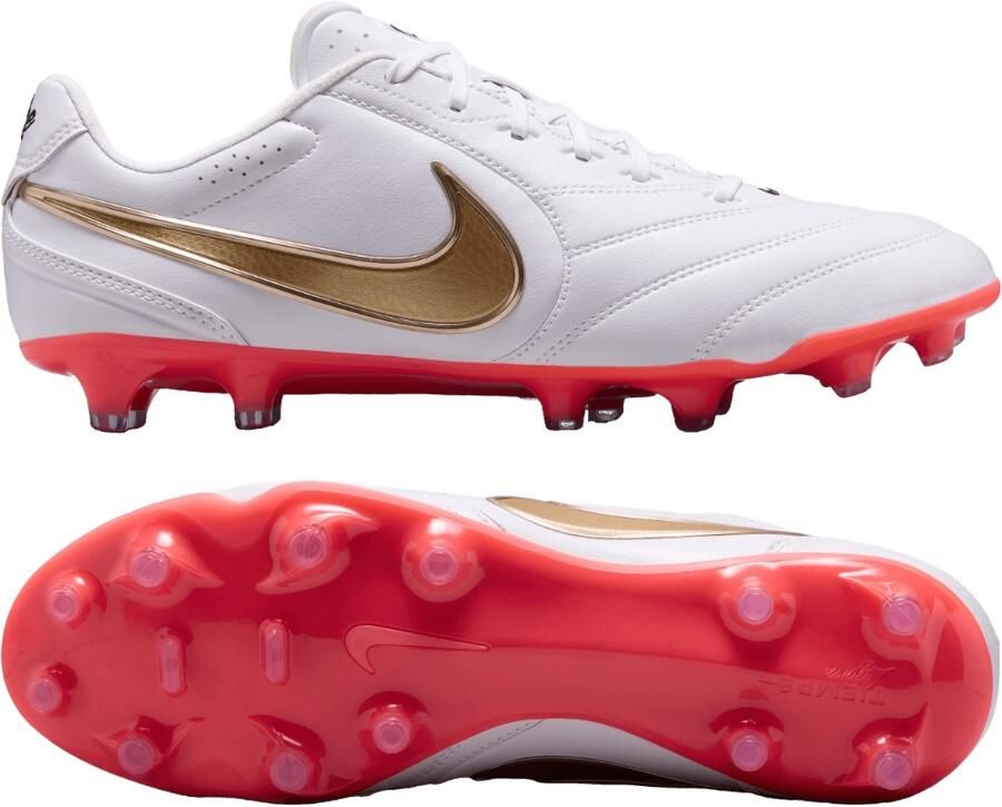 Nike Tiempo Ligera Pro Gras Voetbalschoenen (FG) Wit Goud Felrood
