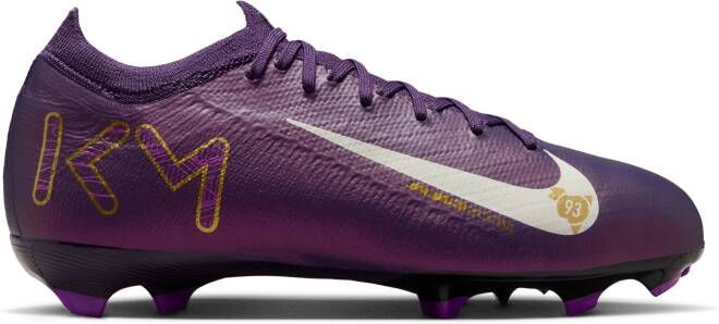 Nike Zoom Mercurial Vapor 16 Mbappé Pro Gras Voetbalschoenen (FG) Kids Paars Goud Wit