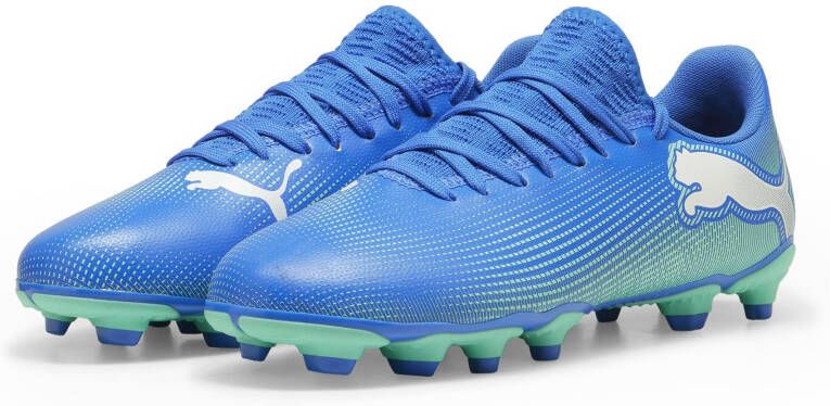 PUMA Future 7 Play Gras Kunstgras Voetbalschoenen (MG) Kids Blauw Turquoise Wit