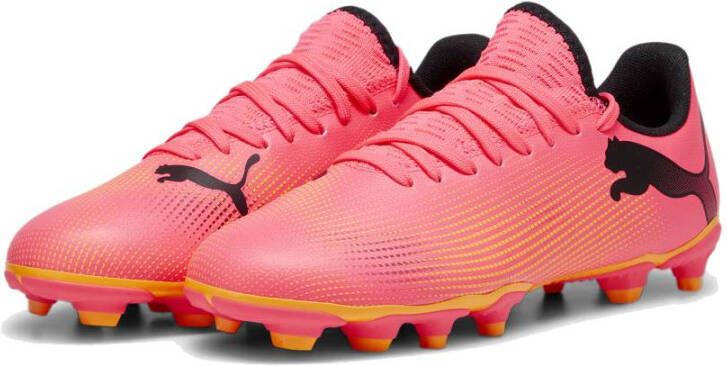 PUMA Future 7 Play Gras Kunstgras Voetbalschoenen (MG) Kids Roze Zwart Oranje