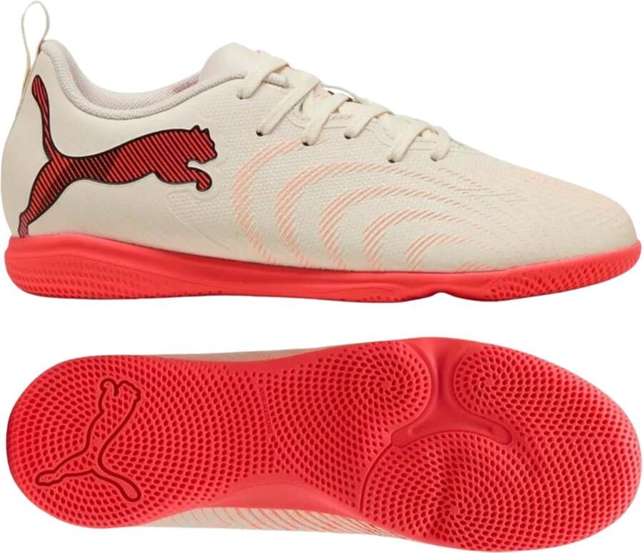 PUMA Future 9 Play Zaalvoetbalschoenen (IN) Kids Gebroken Wit Zwart Roze
