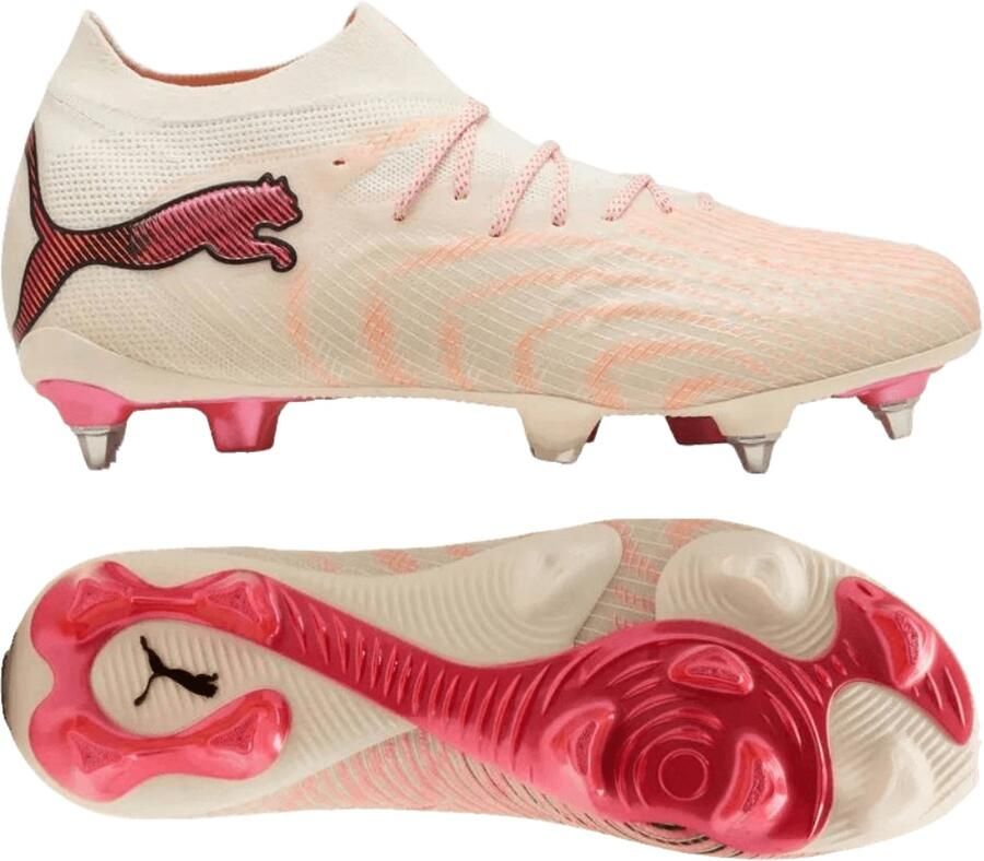 PUMA Future 9 Ultimate IJzeren-Nop Voetbalschoenen (SG) Gebroken Wit Zwart Roze
