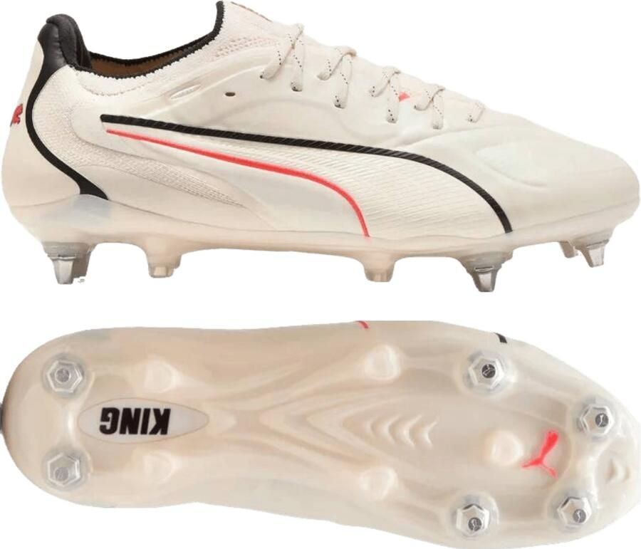 PUMA King 20 Ultimate IJzeren-Nop Voetbalschoenen (SG) Gebroken Wit Zwart Rood