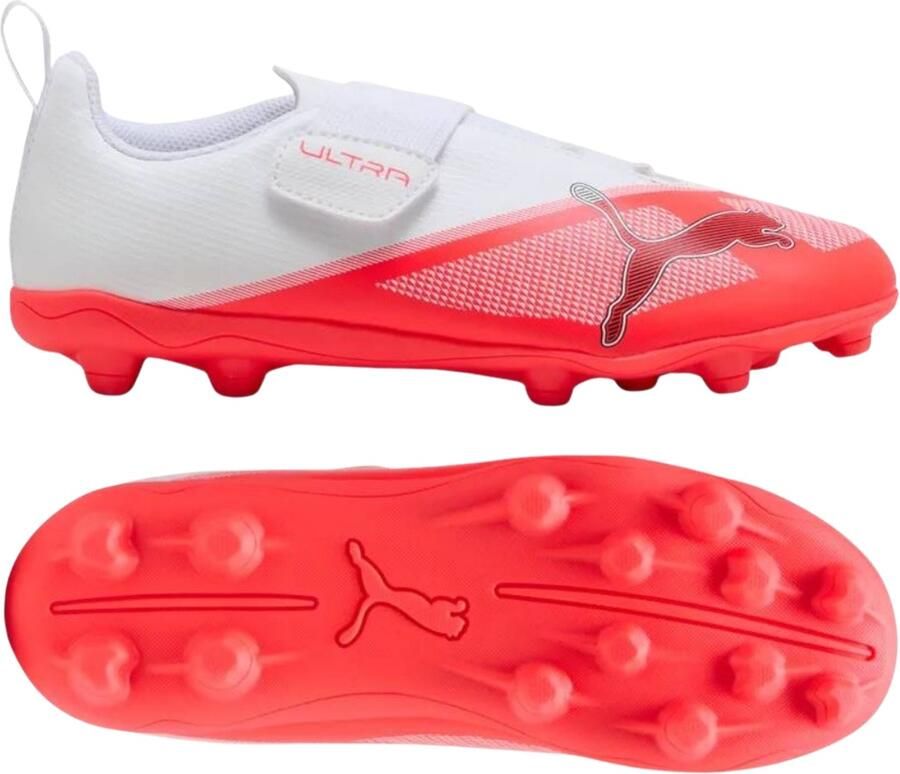 PUMA Ultra 7 Play Velcro Gras Kunstgras Voetbalschoenen (MG) Kids Wit Felrood Zwart - Foto 2