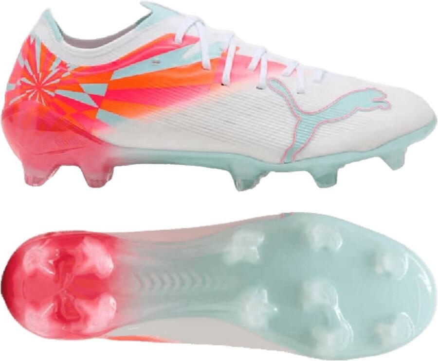PUMA Ultra Nitro 7 Ultimate Brilliance Gras Voetbalschoenen (FG) Dames Wit Feloranje Roze Lichtblauw