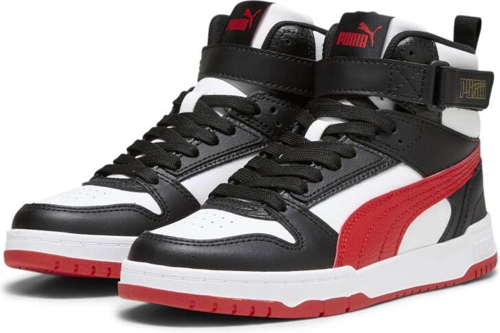 PUMA Rebound Game Sneakers Kids Wit Zwart Rood Goud