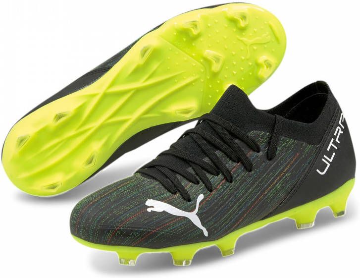 PUMA Ultra 3.2 Gras Kunstgras Voetbalschoenen (MG) Kids Zwart Wit Geel - Foto 2