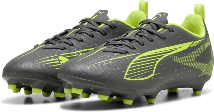 PUMA Ultra 5 Play Gras Kunstgras Voetbalschoenen (MG) Kids Donkergrijs Geel Roze