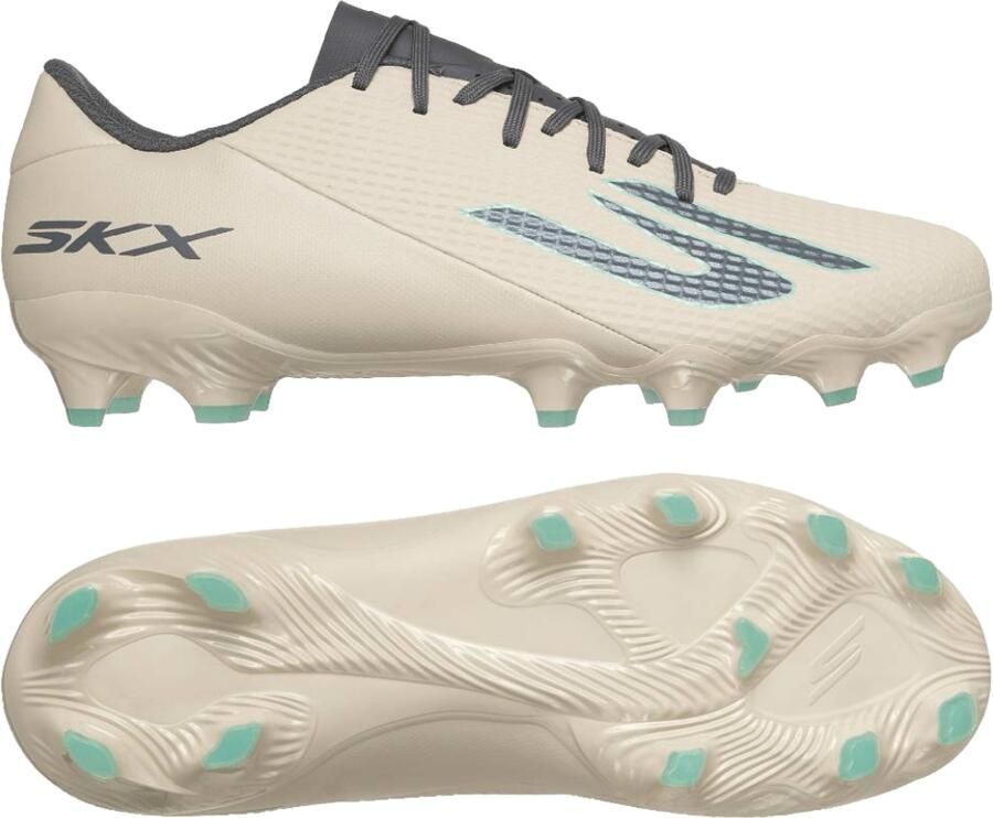 Skechers SKX_2 Low Academy Gras Voetbalschoenen (FG) Beige Donkergrijs Turquoise