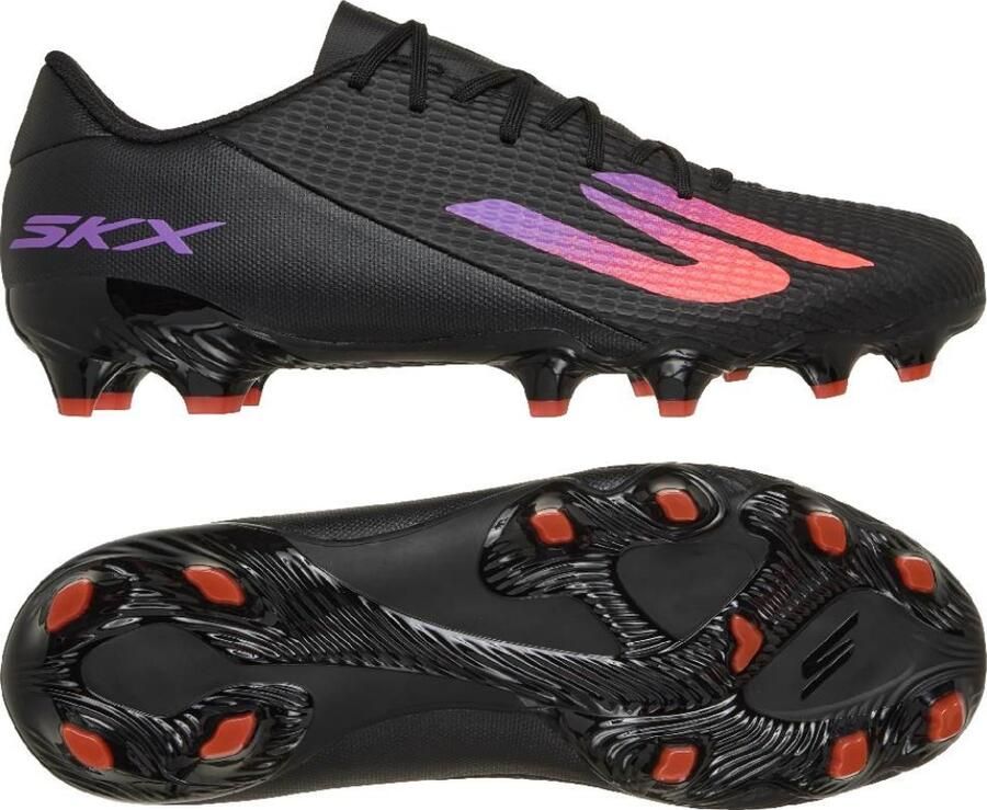 Skechers SKX_2 Low Academy Gras Voetbalschoenen (FG) Zwart Paars Neon