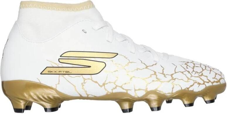Skechers SKX_1.5 High Gras Voetbalschoenen (FG) Kleuters Wit Goud Zwart