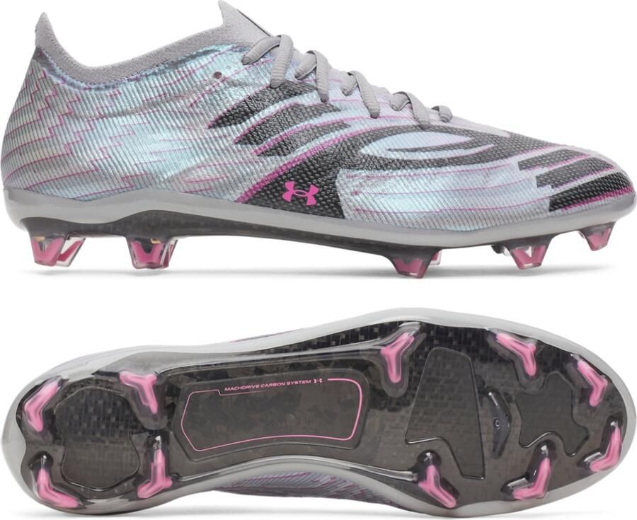 Under Armour Shadow Elite 4 Mach Gras Voetbalschoenen (FG) Grijs Zwart Roze