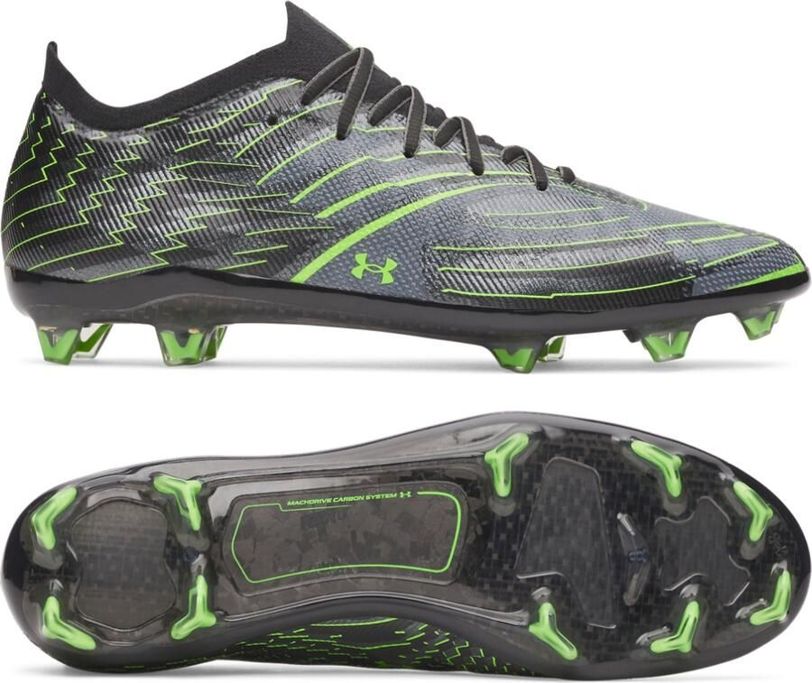 Under Armour Shadow Elite 4 Mach Gras Voetbalschoenen (FG) Zwart Metallic Black Neongroen