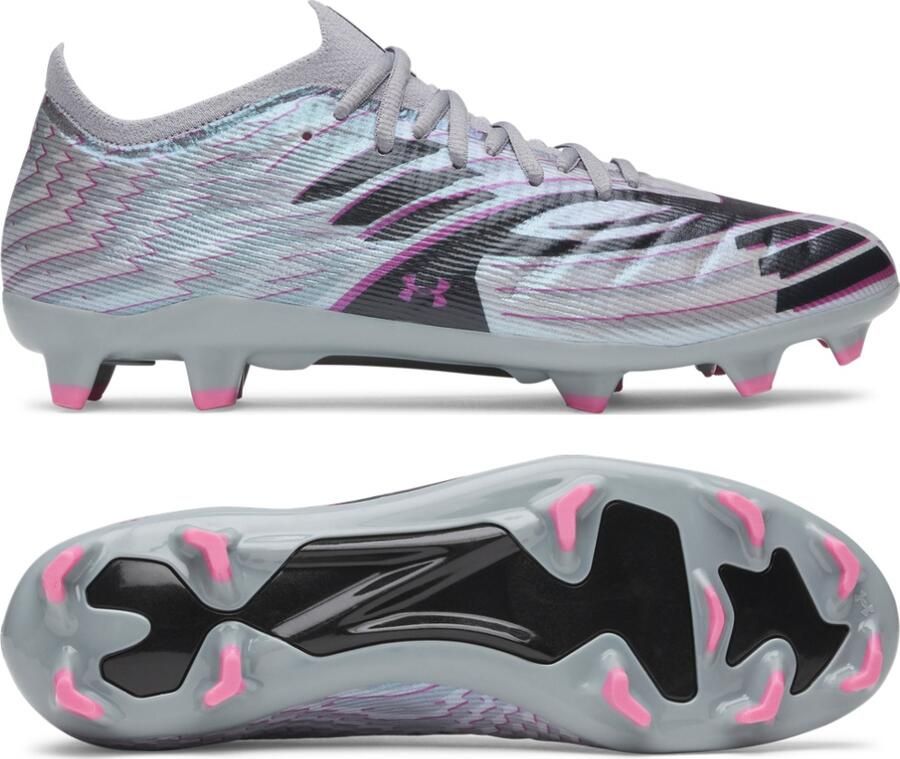 Under Armour Shadow Pro 4 Gras Voetbalschoenen (FG) Grijs Zwart Roze