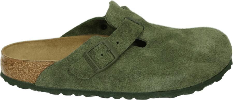Birkenstock Boston Suede Smal Voetbed Groen Unisex Instapper