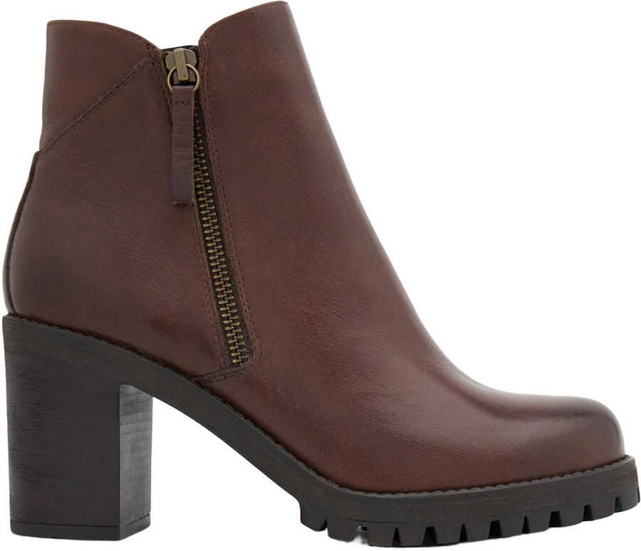 5th Avenue leren enkellaarzen met blokhak bruin