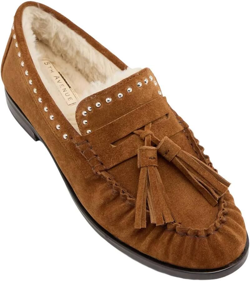 5th Avenue suède loafers met studs cognac - Foto 2
