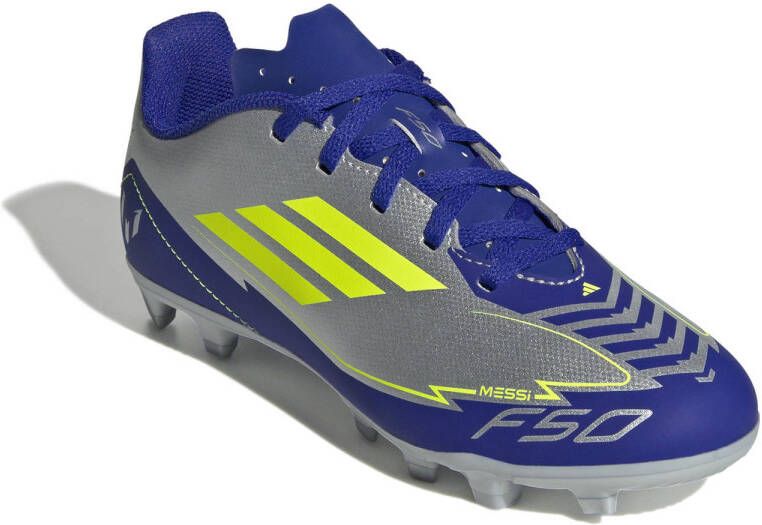Adidas Perfor ce F50 Club Messi junior voetbalschoenen zilvermetalic kobaltblauw geel - Foto 2