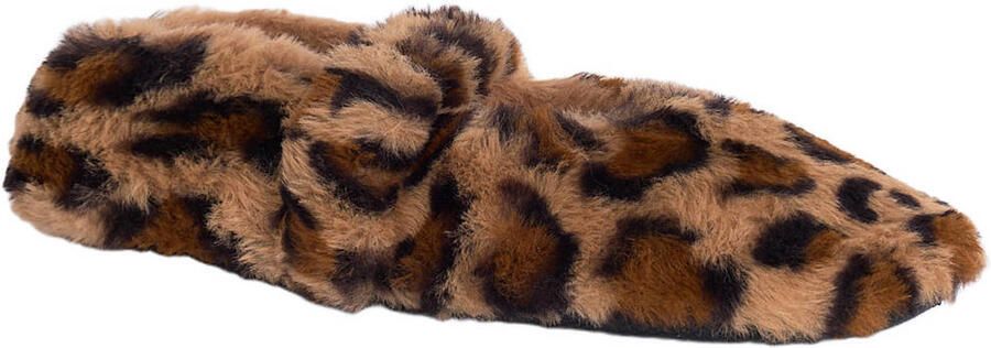 America Today imitatiebont pantoffels met panterprint camel