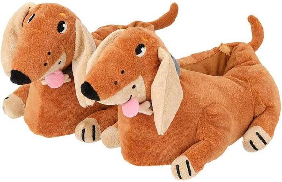 Morethansocks Dieren sloffen kinderen Teckel t m 36 Bruin Grappige sloffen Kinderen
